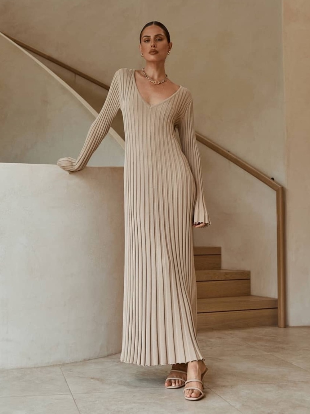 DISSH - Reign Stone Sleeved Knit Midi Dress